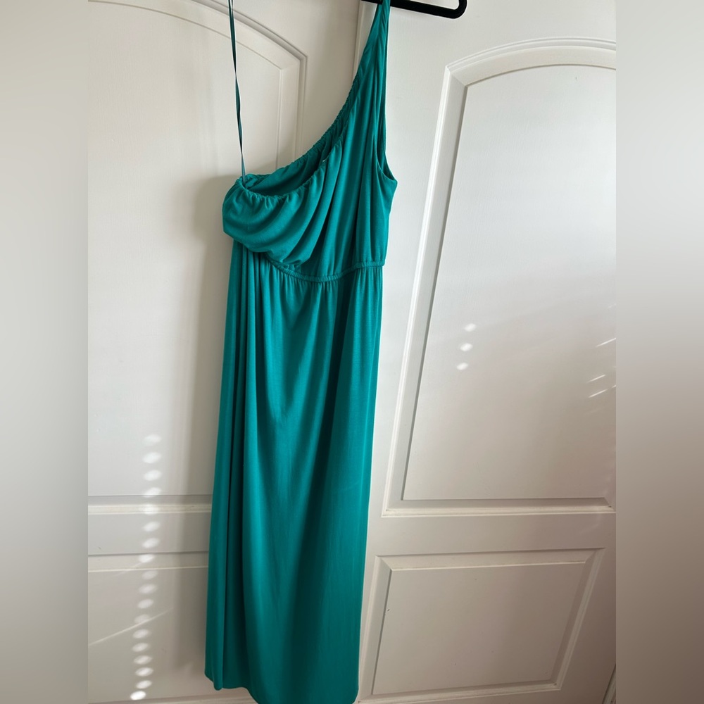 J CREW Vintage Thea One-Shoulder Grecian Dress in Emerald, Sz XXL - Picture 4 of 7